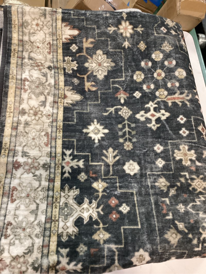 Condition photo showing Good Condition for black boho washable 3x6 large kitchen runner rug, indoor entryway home office floor rug, non-slip stain & fade resistant, vintage floral decor 3' x 6' (rectangular) ashen / multi