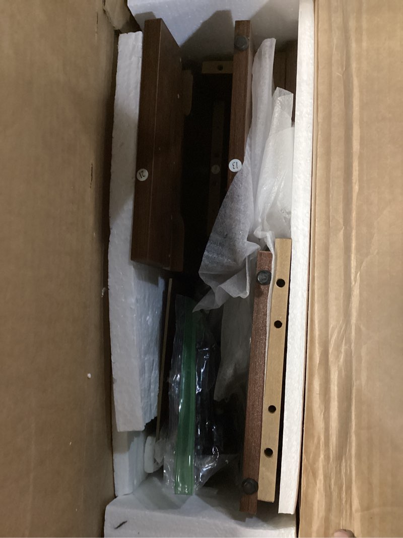 Condition photo showing As Is for choochoo over the toilet storage cabinet, farmhouse bathroom storage cabinet with sliding door, over toilet storage with adjustable shelves, space-saving, walnut