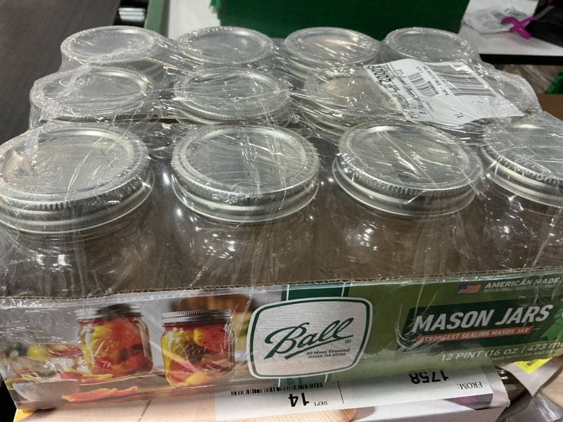 Condition photo showing As Is for ball regular mouth mason jar 16 oz 12 pk (incomplete only 11pcs)