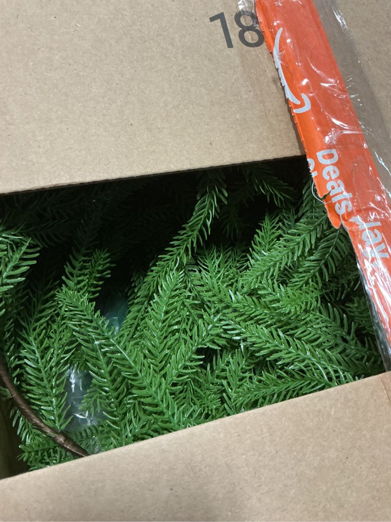 Condition photo showing Good Condition for Hananona 2 Pcs 6 Ft Artificial Norfolk Pine Garlands, Real Touch Winter Pine Garland, Green Artificial Greenery Garland for Table, Mantle, Wall, Indoor, Outdoor Christmas Decorations (2, 6 FT)