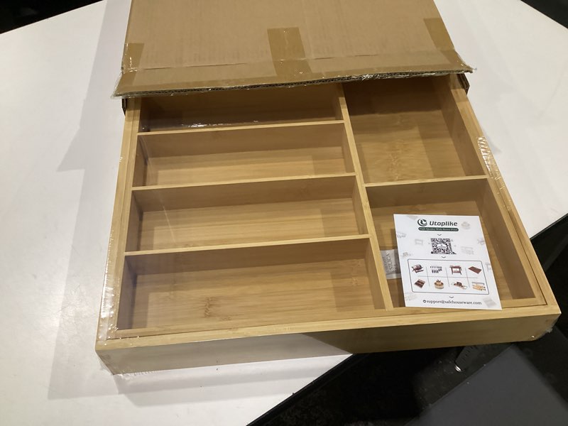 Condition photo showing Good Condition for Utoplike Extra Large Kitchen Drawer Organizer, Expandable Bamboo Drawer Holder for Utensils, Silverware, Flatware, 7-9 Slots Cutlery Tray