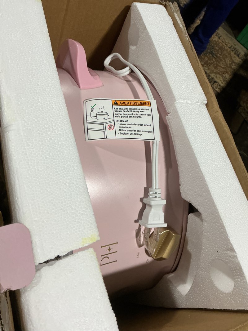 Condition photo showing Good Condition for Paris Hilton 6-Quart Manual Slow Cooker, Features Three Settings (Low, High, Warm), Naturally Nonstick and Dishwasher Safe Stoneware Insert, Family Sized Capacity, Pink 6 Quarts Pink