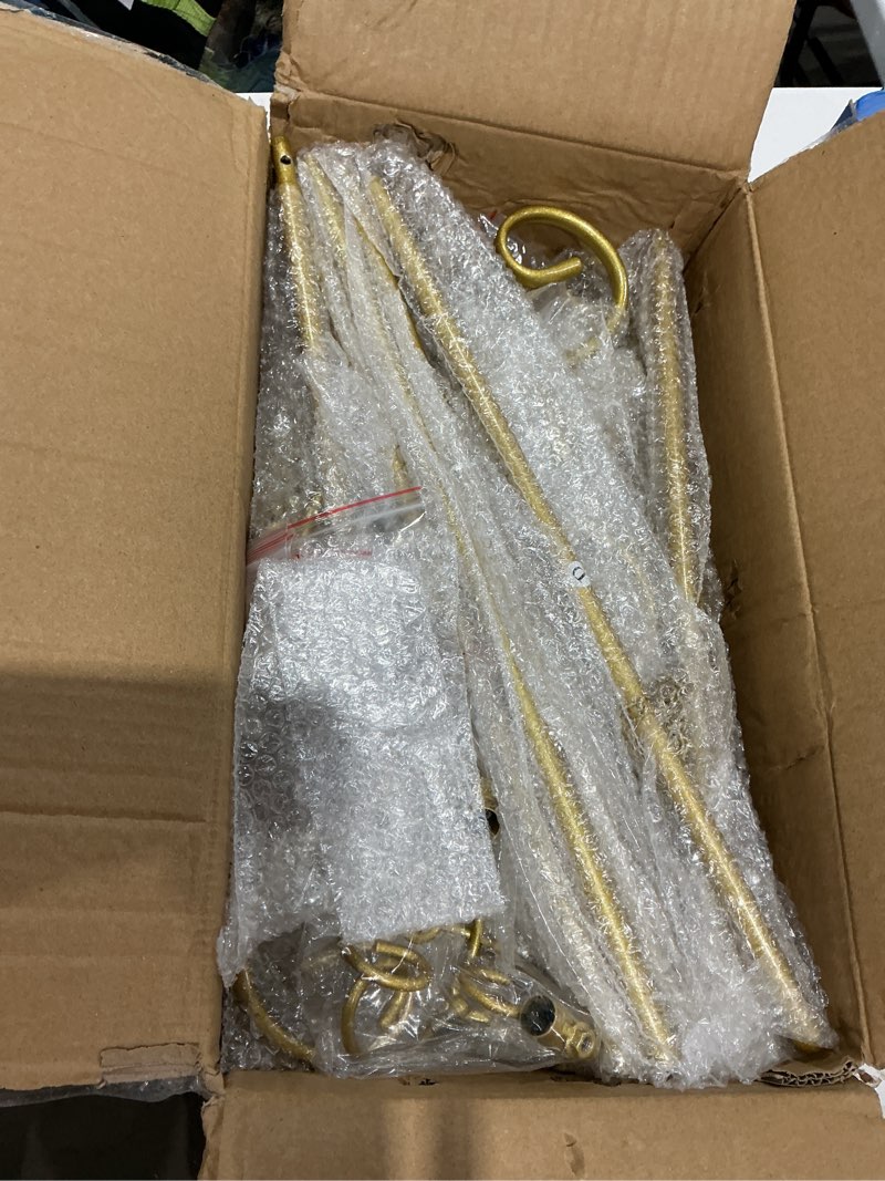 Condition photo showing Good Condition for 2 pack 46" h metal round tube scroll display easel, vintage gold decorative adjustable floor standing easels with chain support, for wedding welcome signs, picture frames, artwork and event displays