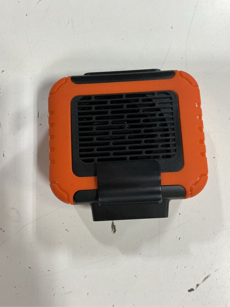 Condition photo showing As Is for portable mini waist fan rechargeable with 23h working time, 6200 rpm strong airflow, 3 speed levels, belt shirt fan clip on waist portable cooling device for blue collar,outdoor working,jobsite orange