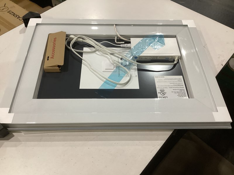 Condition photo showing New/Like New for loaao 20x28 led bathroom mirror with lights, anti-fog, dimmable, backlit + front lit, lighted bathroom vanity mirror for wall, memory function, tempered glass, shatter-proof, etl listed led 28"l x 20"w