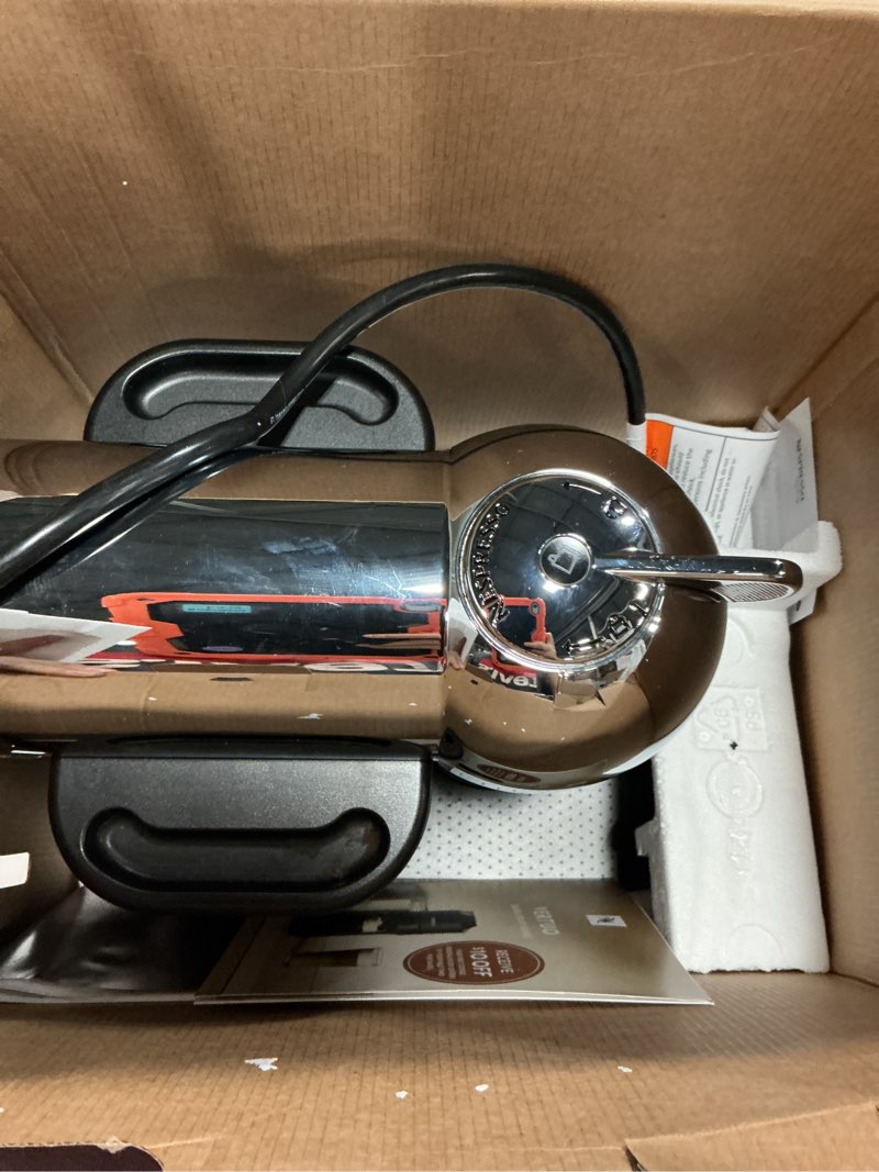 Condition photo showing As Is for nespresso vertuo coffee and espresso maker by breville, chrome machine chrome