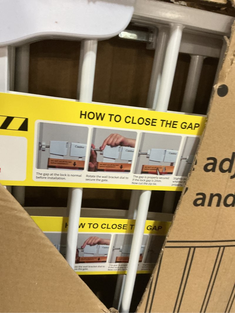 Condition photo showing Good Condition for Cumbor 29.7-46" Baby Gate for Stairs, Toddler Safety Essentials for The House, Auto Close Dog Gate for Doorways, Mom's Choice Awards Winner-Easy Install Pressure Mounted Pet Gates for Dogs, White