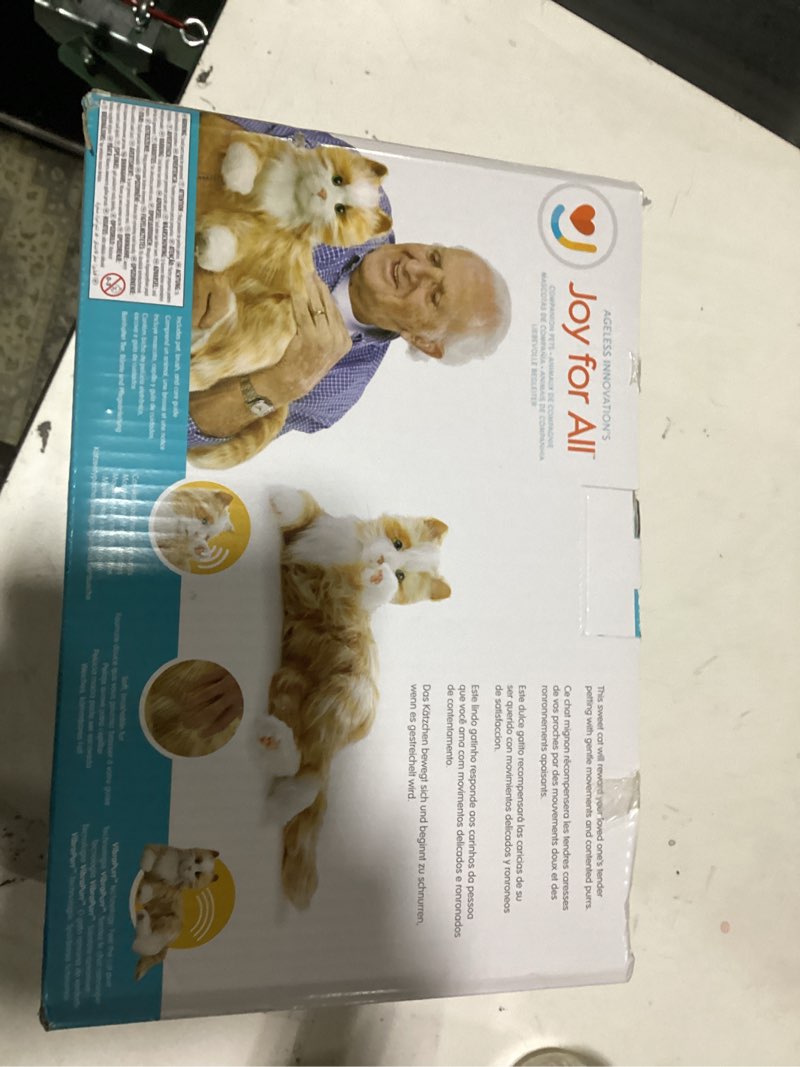 Condition photo showing As Is for joy for all companion pet for seniors - lifelike animatronic cat - realistic soft-touch fur & purring - therapy stuffed animal - toy for alzheimer's & dementia - orange tabby orange tabby cat