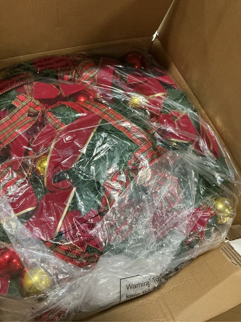 Condition photo showing New/Like New for 6FT Christmas Tree with Red Ribbon Bow,Pop-up Christmas Tree with Lights Display,Lighted up Sparkling Christmas Ball Ornament,Artificial Decoration Indoor Outdoor (Green) 6ft Green