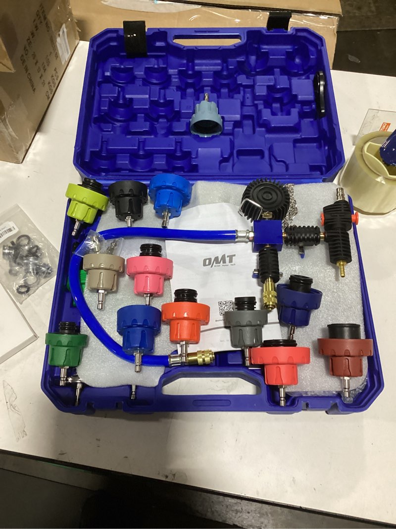 Condition photo showing New/Like New for Orion Motor Tech Coolant Pressure Tester Kit, 33pc Master Coolant Vacuum Refill Kit with 23 Radiator Adapters, Radiator Cooling System Pressure Tester Kit with Vacuum Pump Vacuum Purge & Refill Tool Blue