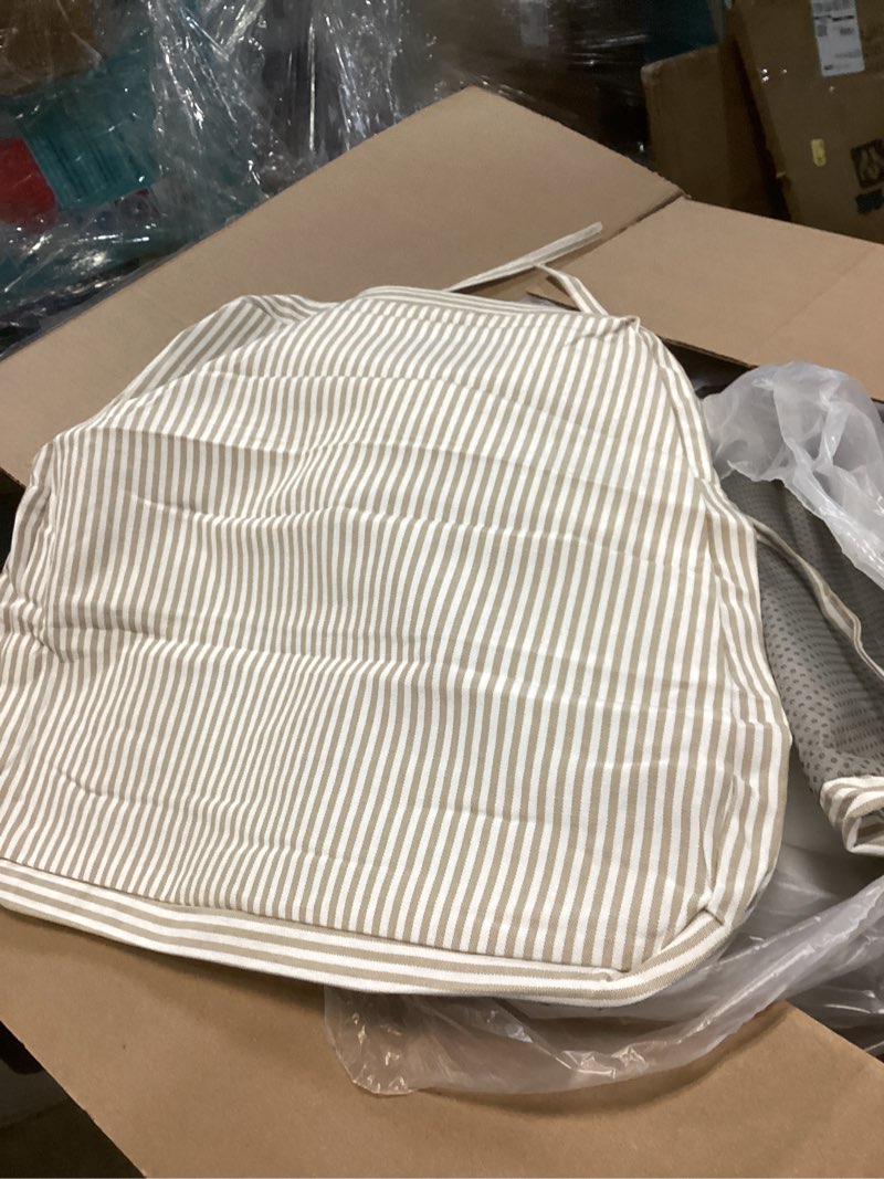Condition photo showing As Is for AAAAAcessories D-Shaped Chair Cushions, 2" Thick Dining Chair Pads with Ties and Removable, Machine-Washable Cover, 17" x 16", Set of 4, Natural Sand Pinstripe Natural Sand Pinstripe 4 Count(Pack of 1)