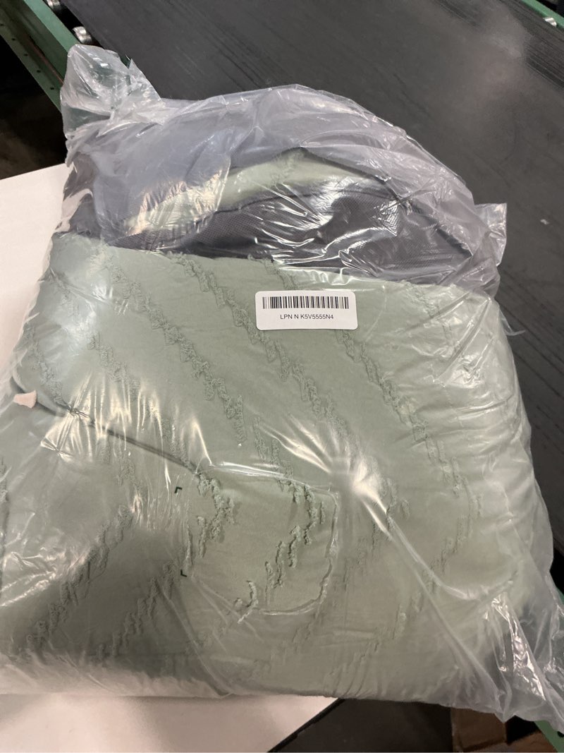 Condition photo showing As Is for Litanika Comforter Oversized King Size Set Sage Green, 3 Pieces Chevron Tufted Solid Bedding Comforter Sets, Fluffy Bed Set Oversized King (120"x98") 10 - Sage Green