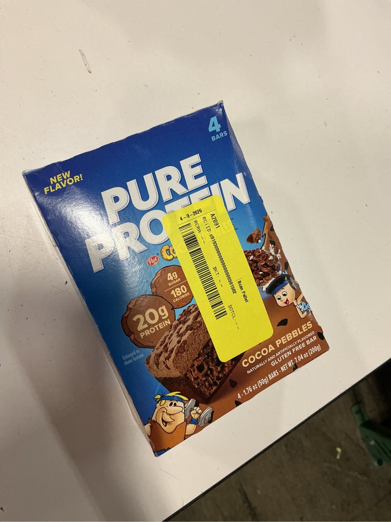 Condition photo showing Good Condition for bb 9/25/26 pure protein cocoa pebbles™ protein bars – 20g protein, 4g sugar, 180 calories (3 count) low sugar* high protein snack - gluten free - perfect for a healthy snack.