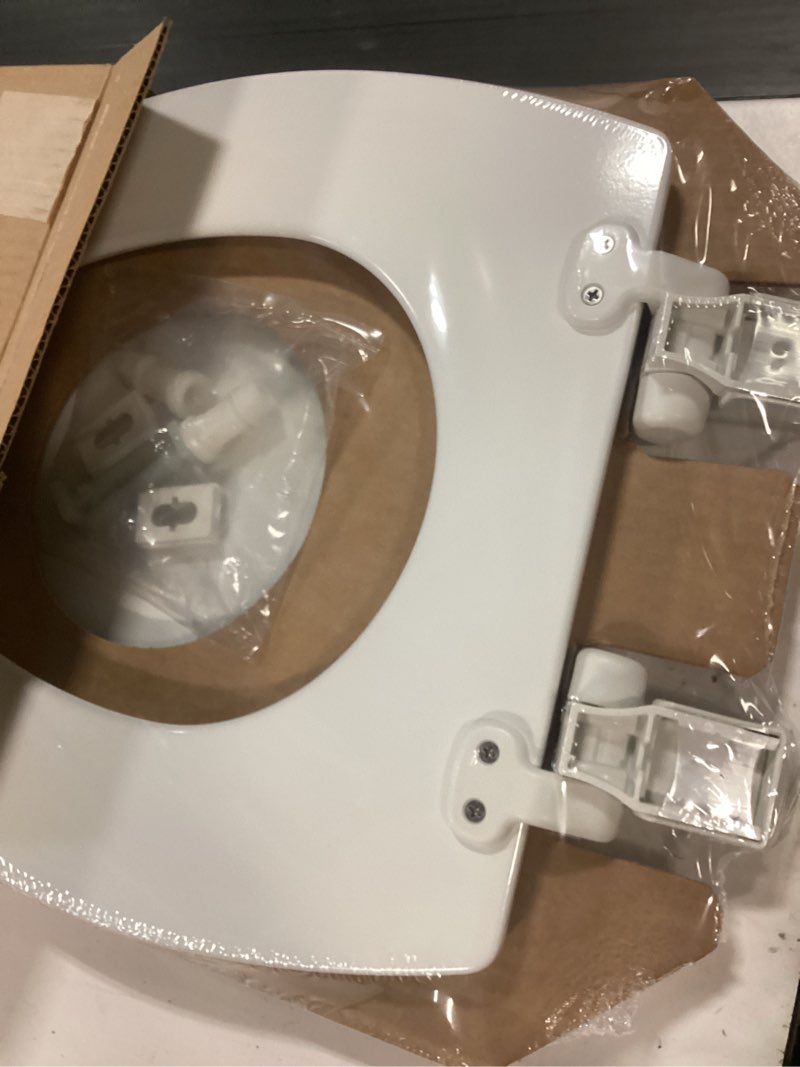 Condition photo showing Good Condition for mayfair cassel slow close toilet seat, easy clean, non slip premium wood seat, easy install, made in usa, elongated, white elongated 1 - toilet seat