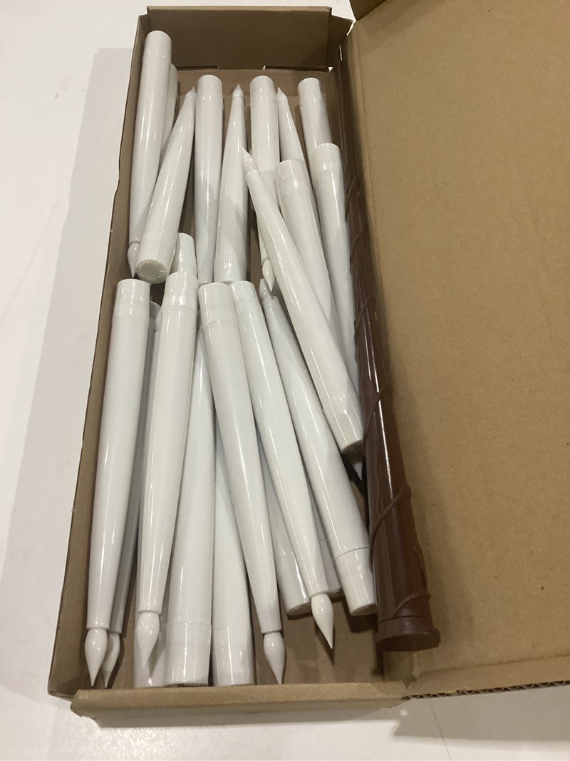 Condition photo showing As Is for incomplete 24 pack led floating candles with wand remote, 6.5 inch flameless led taper candles with flickering warm light, hanging suspended candles for home decor, party and halloween 24-pack taper