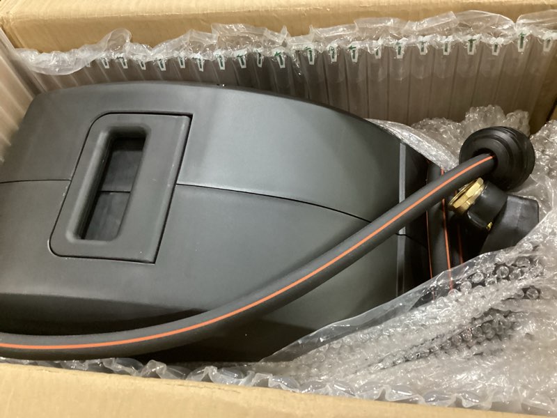 Condition photo showing Good Condition for ayleid retractable garden hose reel,1/2 in x 100 ft wall mounted hose reel, with 9- function sprayer nozzle, any length lock/slow return system/wall mounted/180°swivel bracket (black) 100ft deep black
