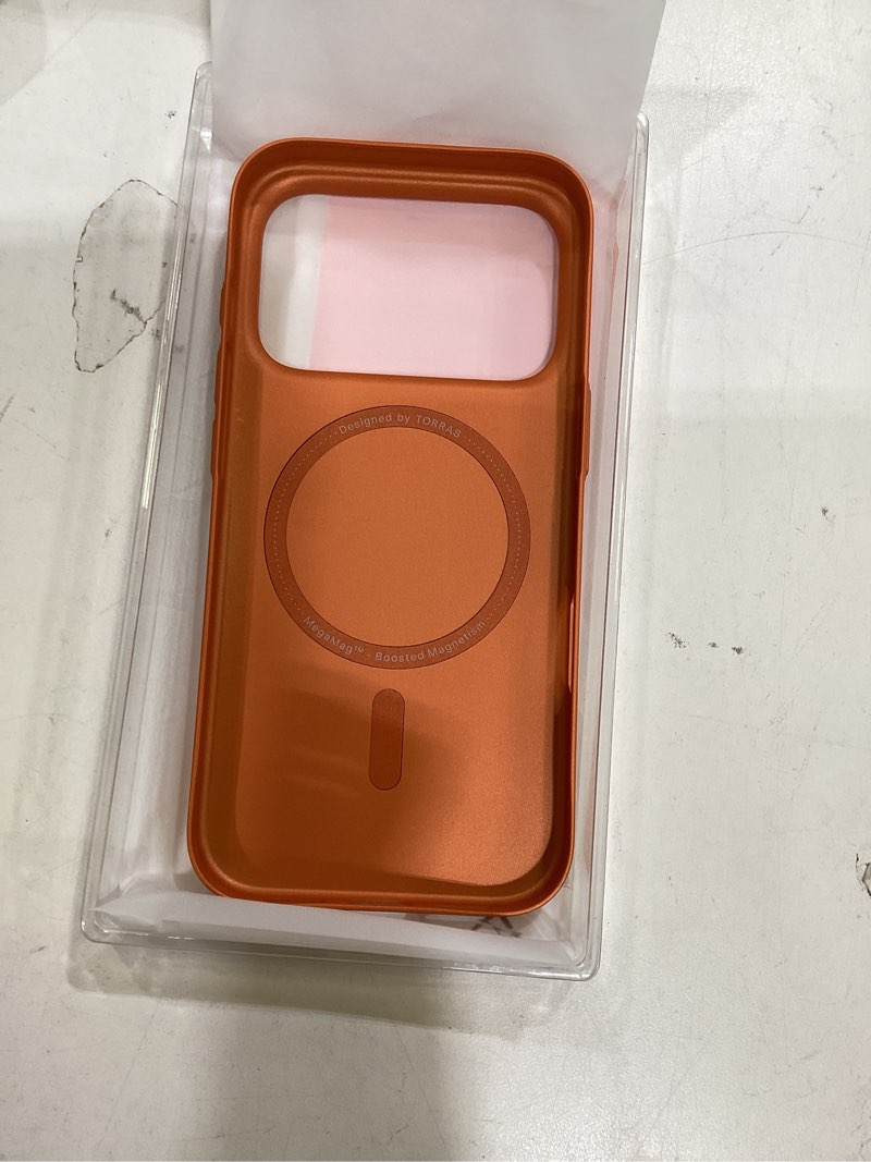 Condition photo showing New/Like New for torras magnetic slim fit for iphone 17 pro case 6.3 inch, ultra-thin, compatible with magsafe, lightweight matte anti-scratch hard pc cover phone case for iphone 17 pro originfit, glossy orange 4-glossy orange iphone 17 pro