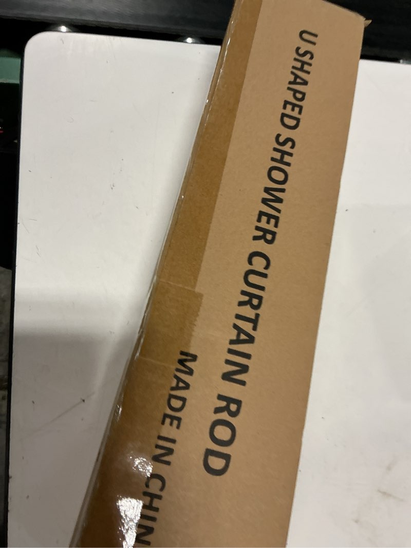 Condition photo showing New/Like New for u shaped shower curtain rod, [both sides: 23"-52", middle: 31"-46.5"] adjustable u shape shower rod black outdoor corner curtain pole for bathroom bathtub with ceiling support & 12 hooks
