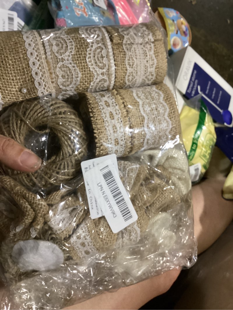 Condition photo showing New/Like New for 30pcs burlap flowers set including 24 handmade burlap flowers and bowknots,5 lace burlap ribbon rolls, 1 twine ribbon and glue pointsfor wedding party decoration home embellishment diy crafts