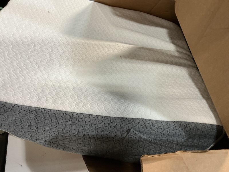 Condition photo showing As Is for wedge pillow for sleeping & resting, 24"x24"x10" memory foam cushion with grey and white patterned polyester cover, ideal for bedroom & living room – comfortable support for adults grey & white 10 inch