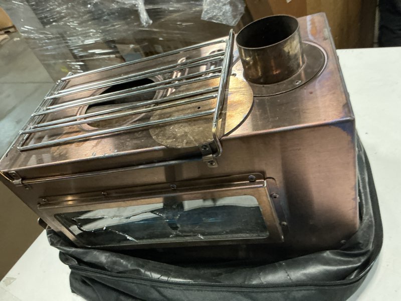 Condition photo showing As Is for Wood Burning Stove with Oven - Portable Pellet Stove for Hot Tents, 304 Stainless Steel Outdoor Camping Stove with Chimney Pipes & Adapters for Winter Hunting Cooking