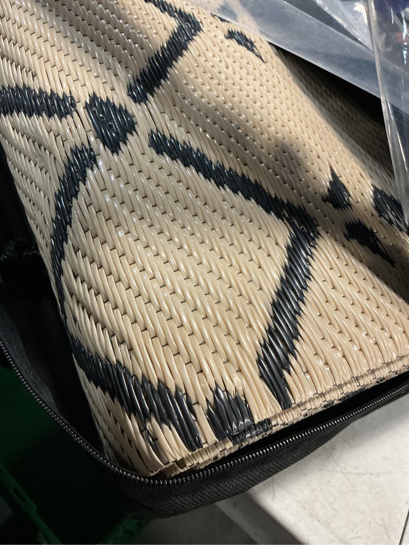 Condition photo showing Good Condition for smiry outdoor rug 5x8 ft, waterproof reversible plastic straw rugs, boho outdoor area rug, outside floor mat for patio, backyard, deck, picnic, beach, camping, beige beige 5' x 8' (rectangular)