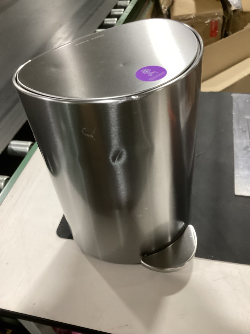 Condition photo showing As Is for simplehuman 6l semi-round step can, brushed stainless steel