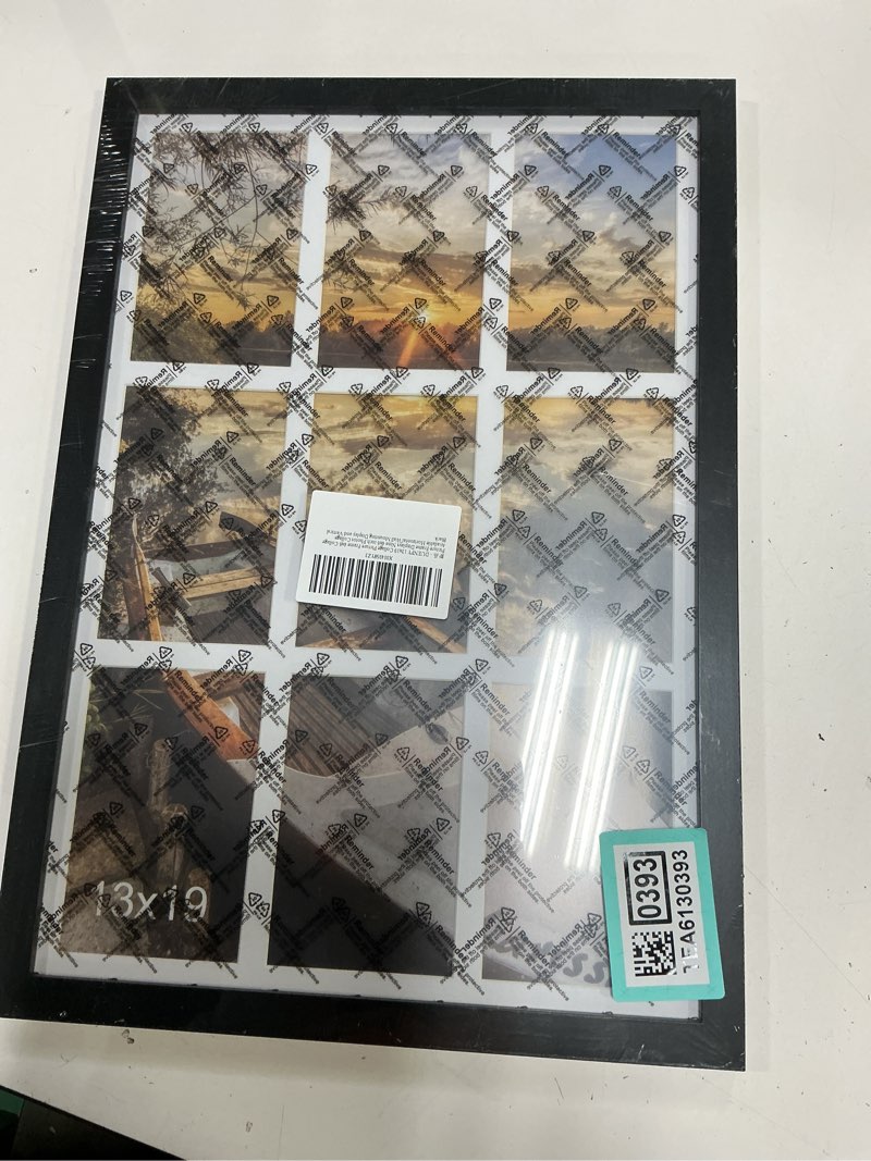 Condition photo showing New/Like New for DUENPY 13x19 Collage Picture Frame 4x6 Picture Frames Collage Wall Decor Displays Nine 4x6 inch Photos Available Horizontal Wall Mounting Display and Vertical Black Black 13x19?4x6 opening?