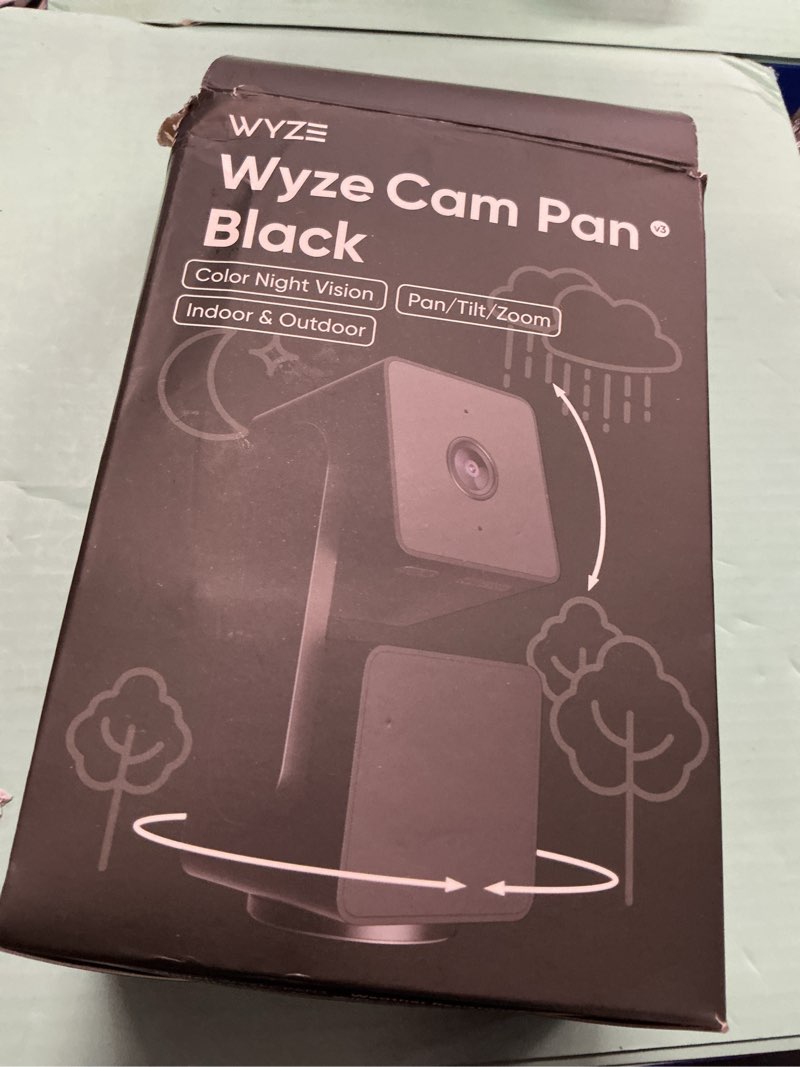 Condition photo showing As Is for wyze cam pan v3 indoor/outdoor ip65 1080p 360° pan/tilt/zoom wifi smart home security camera, motion tracking for baby/pet, color night vision, works with alexa&google assistant, free expert setup black 1-pack