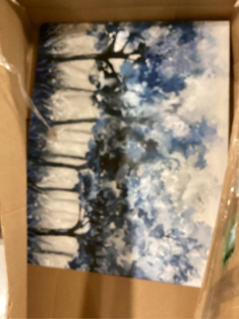 Condition photo showing Good Condition for yearainn Abstract Forest Canvas Wall Art - Blue Trees Pictures Navy Botanical Painting Wall Decor Minimalist Modern Printing Artwork for Living Room Bedroom Home Office Decorations 24" x 48" Abstract Blue Forest Wrapped Canvas 48"L x 24"W