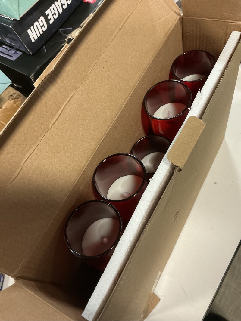 Condition photo showing Good Condition for danip red led flameless candle with embedded star string, 5piece led candle with 11 button remote control, 24 hours timer function, dancing flame, real wax, battery powered. crimsonw#1*5