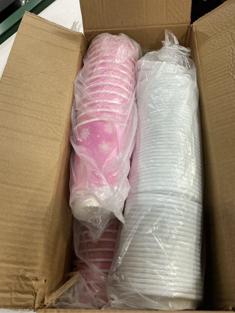 Condition photo showing Good Condition for 60 Pcs 12 Oz Pink Christmas Coffee Cups with Lids Snowflake Winter Wonderland Disposable Cups Insulated Paper Cups Togo Cups for Hot Chocolate Water Tea Xmas Holiday Birthday Party Supplies
