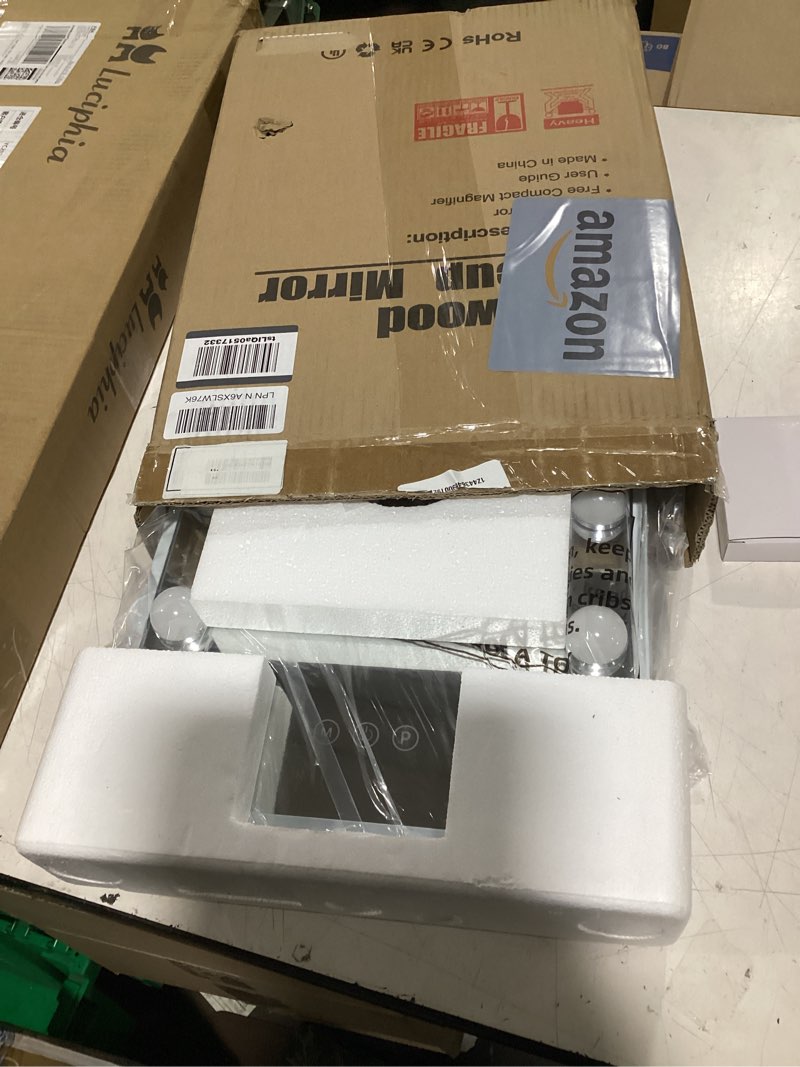 Condition photo showing New/Like New for fenchilin vanity mirror with lights, 19''x12'' makeup hollywood mirror for desk with 12 bulbs light smart touch control 3 colors dimmable detachable 10x magnification tabletop 360°rotation a-white