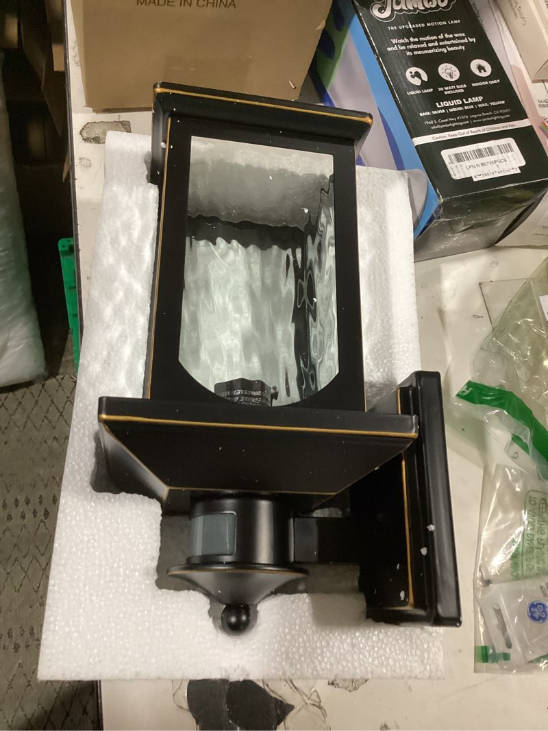 Condition photo showing Good Condition for motion sensor outdoor lights - retro dusk to dawn outdoor lighting, advanced led motion sensor porch light fixtures, black waterproof exterior lantern wall mount for front garage, entryway anti-rust black-1-pack