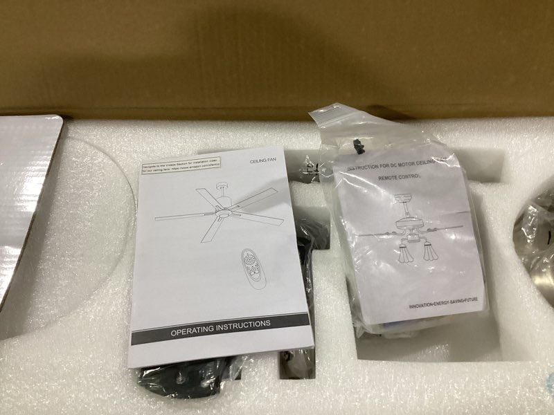 Condition photo showing Good Condition for ofantop modern silver 72 inch large ceiling fans with lights and remote, quiet reversible dc motor for patio living room, 6 speed matte silver