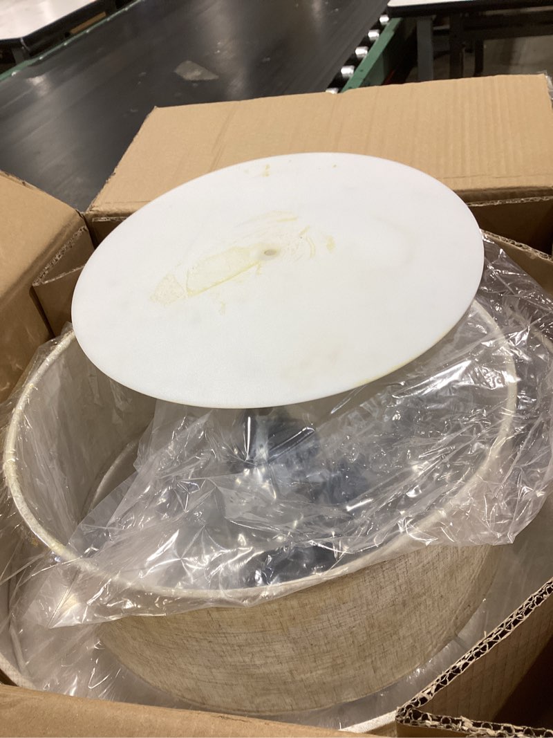 Condition photo showing As Is for Modern Semi Flush Mount Ceiling Light 18" Modern 3-Lights Black Drum Ceiling Lighting Fixture with Linen Shade Vintage Ceiling Lamp for Kitchen, Basement, Laundry Room, Bedroom 2-Tier Black