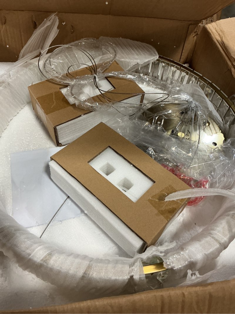 Condition photo showing Good Condition for Gold Crystal Chandeliers Dimmable LED Chandelier with Remote Control, 20in Ring Pendant Lighting Adjustable Hanging Ceiling Light Modern Chandelier for Dining Room Kitchen Living Room Bedroom