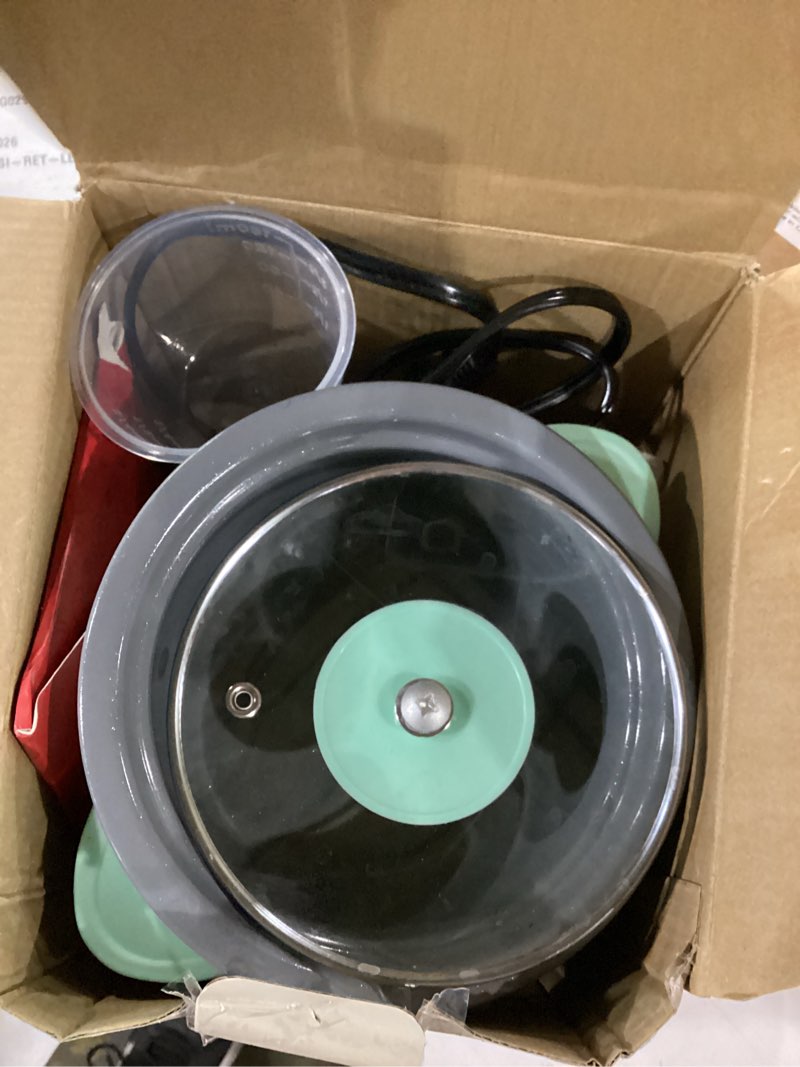 Condition photo showing As Is for dash mini ceramic rice cooker - designed for single-serve cooking - compact rice cooker with nonstick removable pot, keep warm function & easy-to-clean sleek design - aqua ceramic mini rice cooker with keep warm aqua ceramic