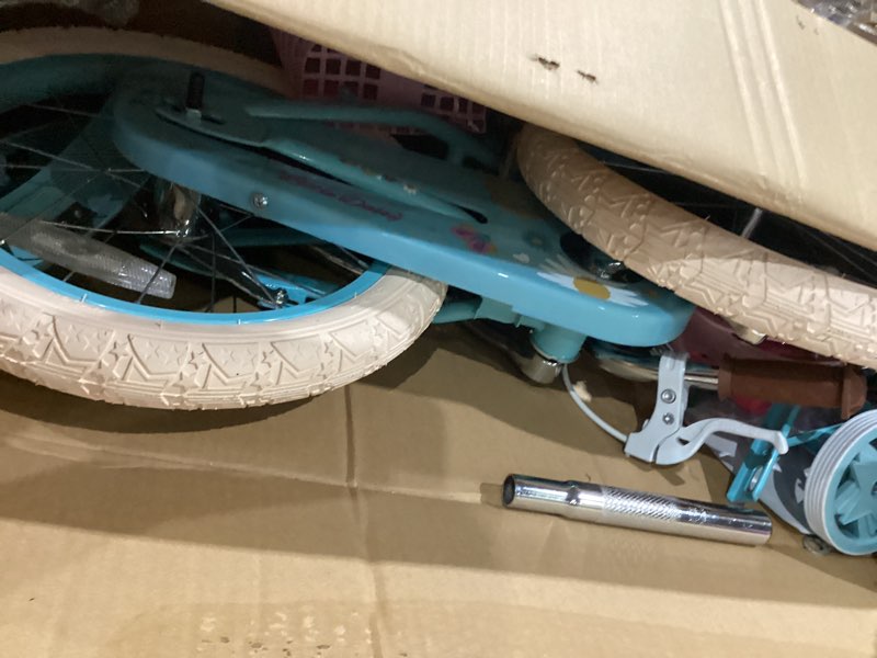 Condition photo showing As Is for joystar little daisy kids bike for girls boys ages 2-7 years, 12 14 16 inch girls bikes with doll bike seat & streamers, boys bike with flag & number plate, multiple colors littledaisy-blue 16 inch with training wheels
