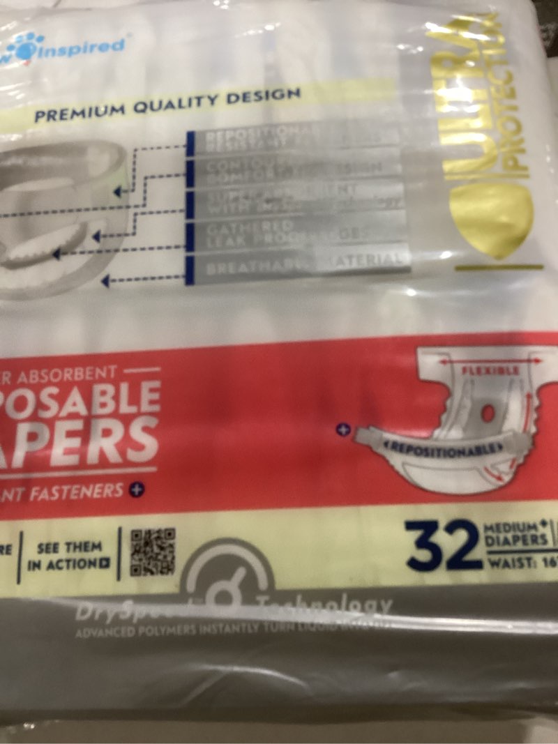 Condition photo showing New/Like New for Paw Inspired 32ct Disposable Dog Diapers | Female Dog Diapers Ultra Protection | Diapers for Dogs in Heat, Excitable Urination, or Incontinence (Medium Plus) Medium+ (32 Count)