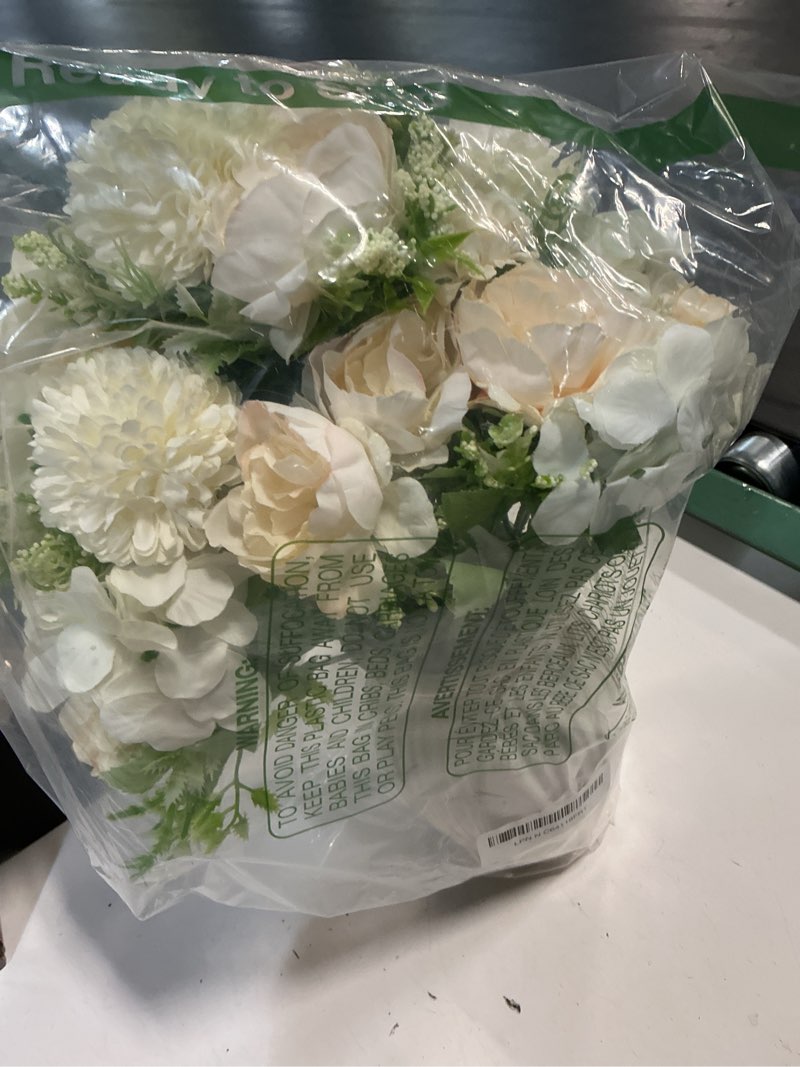 Condition photo showing Good Condition for jareling peonies artificial flowers in vase, fake hydrangea silk peony flower bouquet with vase faux flowers arrangement decor home table dining room (white)