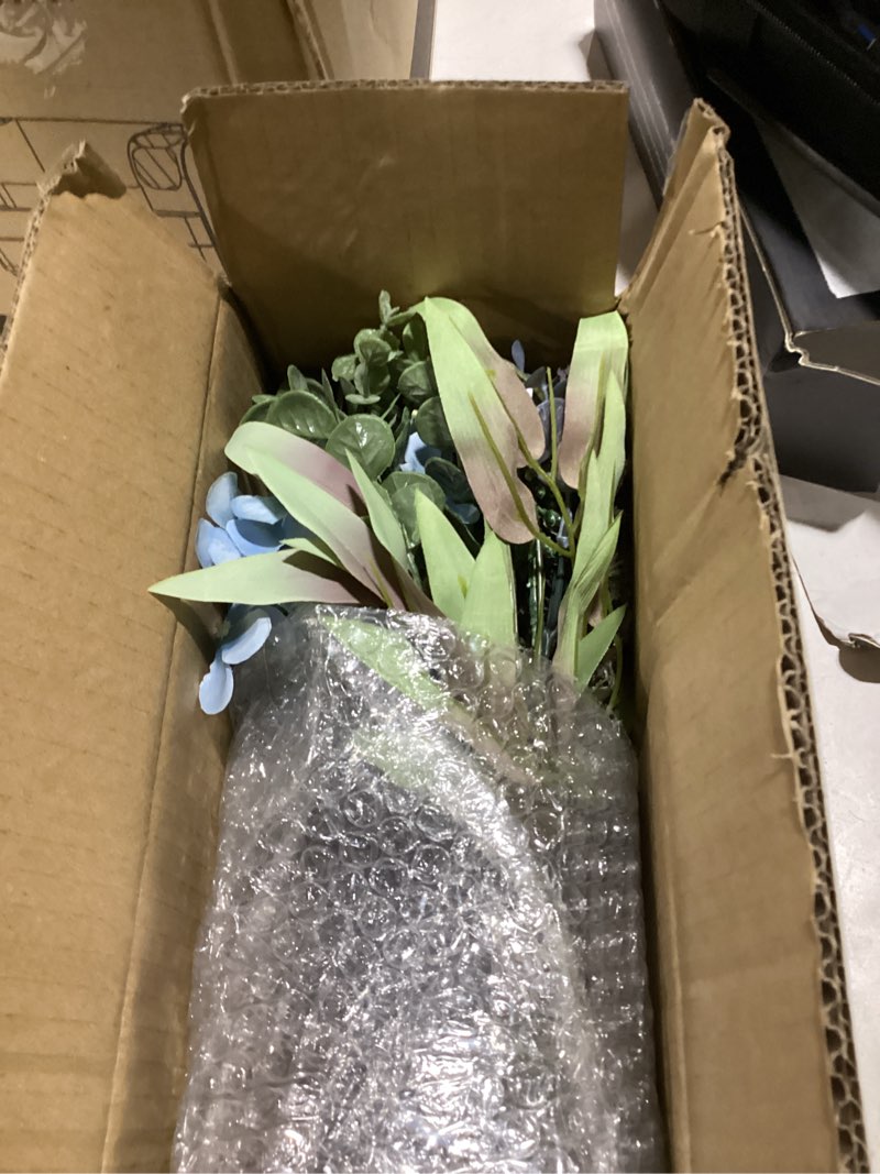 Condition photo showing Good Condition for lueur fake flowers with vase, hydrangea artificial flowers in vase faux flowers arrangement suitable for home kitchen living room fall spring decor office decoration, centerpiece table decorations blue-hydrangea