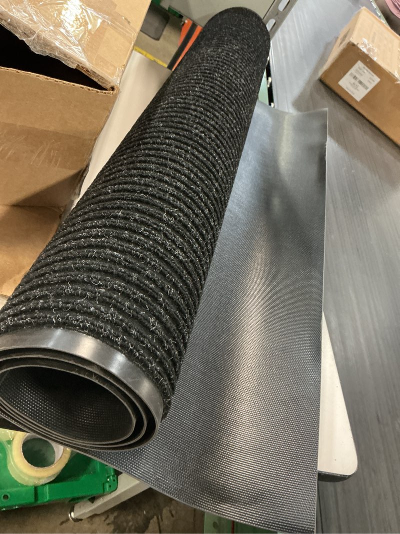 Condition photo showing As Is for commercial mats for floor,w3' x l10' large outdoor indoor mat waterproof rubber back rugs for home office business areas grey-black