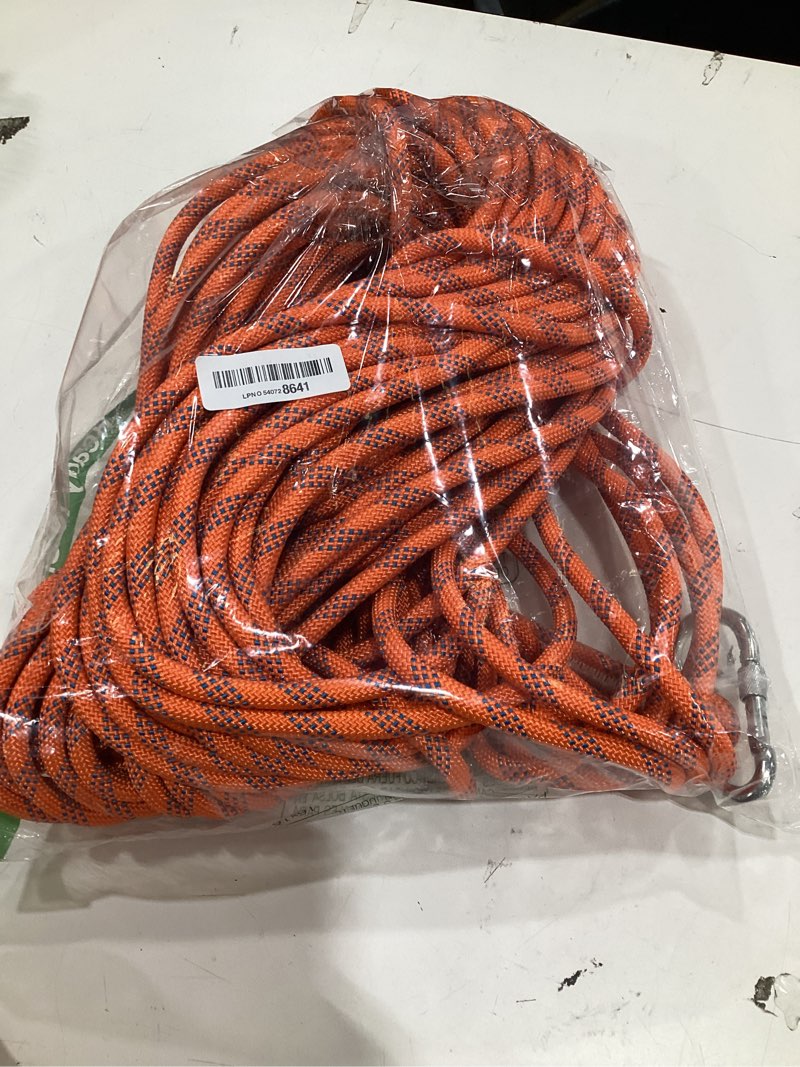 Condition photo showing New/Like New for static climbing ropes 35ft,50ft,100ft,150ft,200ft,250ft(diam 10mm,16mm) orange(diam 10mm) 150 ft