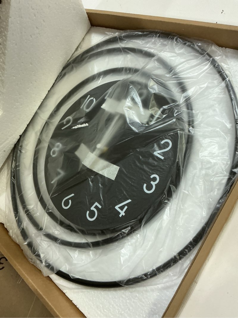 Condition photo showing Good Condition for 16inch Decorative Wall Clock, Silent Non-Ticking Quality Quartz Battery Operated, Large Wall Clock for Living Room Kitchen Home Bathroom Bedroom Wall Decor, Black 231-black