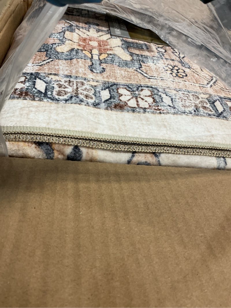 Condition photo showing Good Condition for 9x12 area rug living room: washable boho large neutral vintage soft rugs stain resistant distressed farmhouse non-slip indoor floor carpet for bedroom nursery kids office dining room- beige blue beige blue 9' x 12' (rectangular)