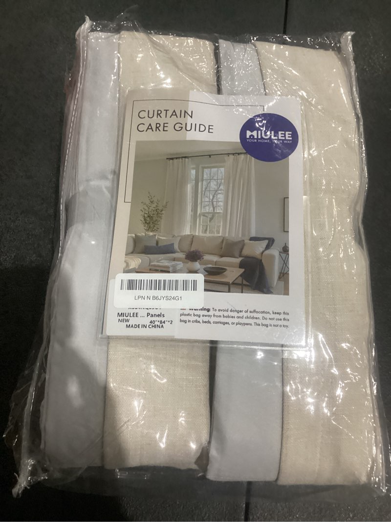 Condition photo showing New/Like New for miulee birch pinch pleated 100% blackout linen curtains for bedroom, room darkening memory trained light blocking window curtains 84 inches long for living room, black out pleat drapes, 2 panels 40"w x 84"l (pack of 2) birch