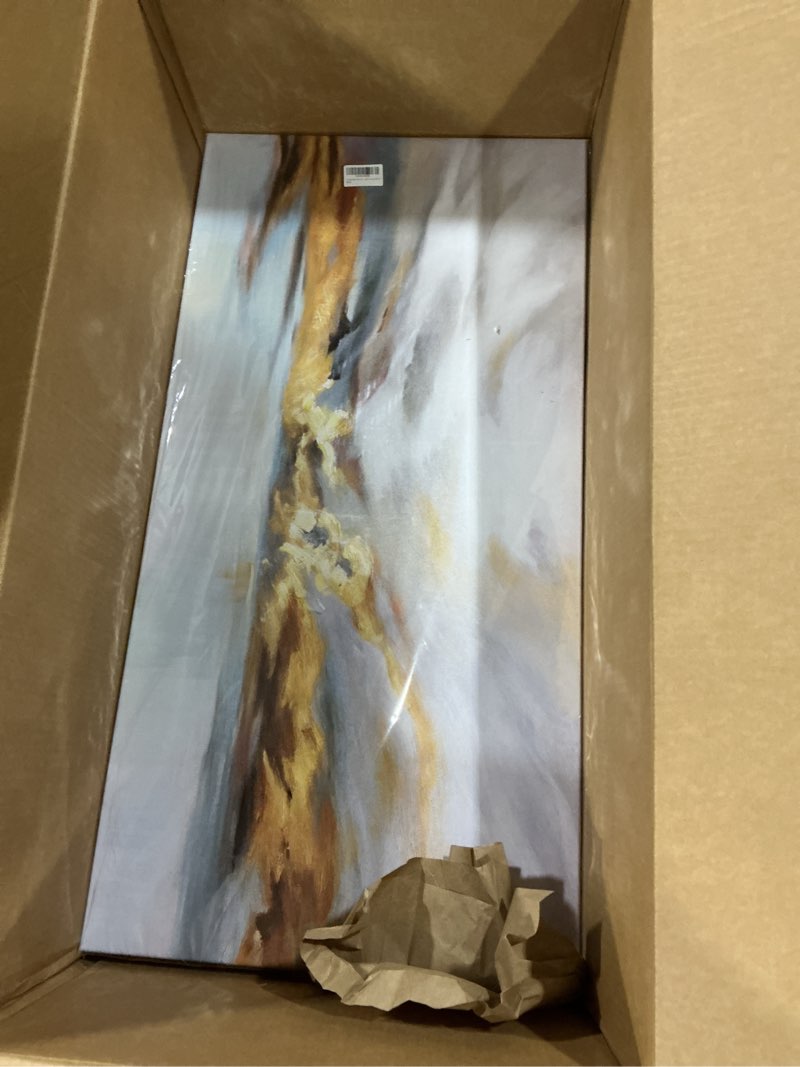 Condition photo showing New/Like New for Glvzygy Modern Abstract Wall Art Wall Decor Greyish White Gold and Blue Abstract Wall Art Canvas Abstract Wall Art for Living Room Bedroom Dining Room Home Office Decor 20"x40" 40"L x 20"W Gold and Blue