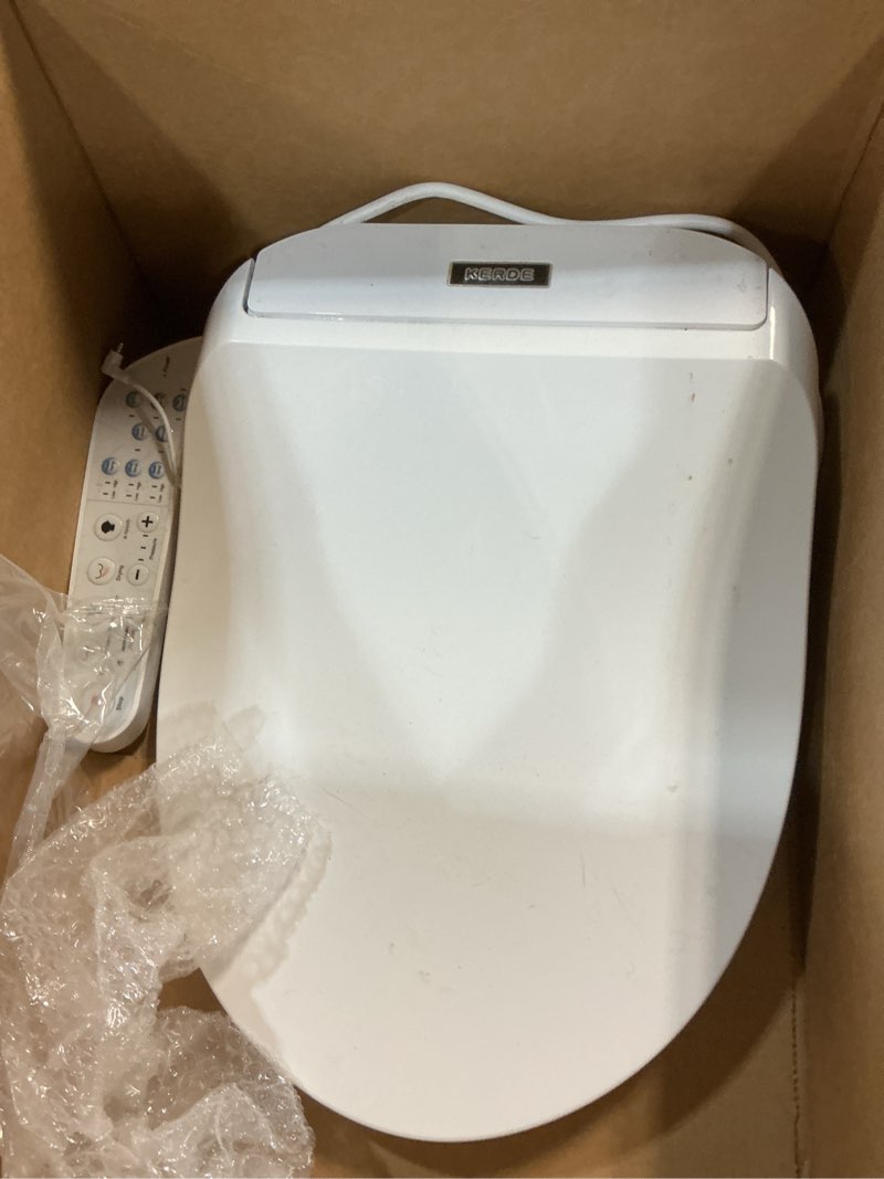 Condition photo showing As Is for kerde 08 smart electric bidet toilet seat with warm air dryer? heated adjustable warm water seat temperature self-cleaning nozzle easy installation for most toilets elongated (armrest-control model)