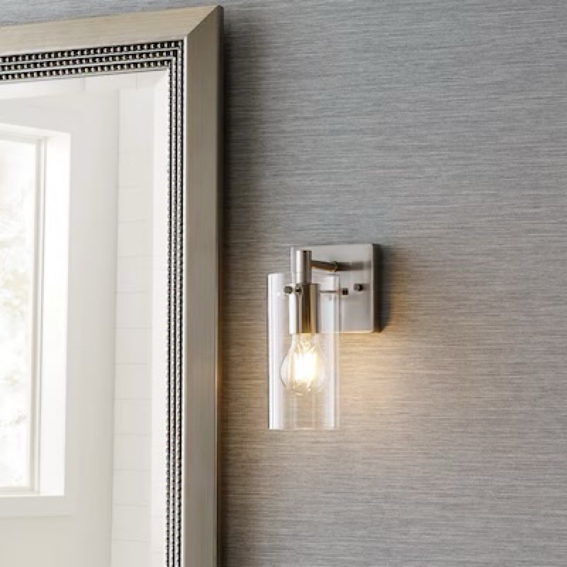  allen + roth yuma 4.33-in 1 light brushed nickel transitional bathroom vanity light